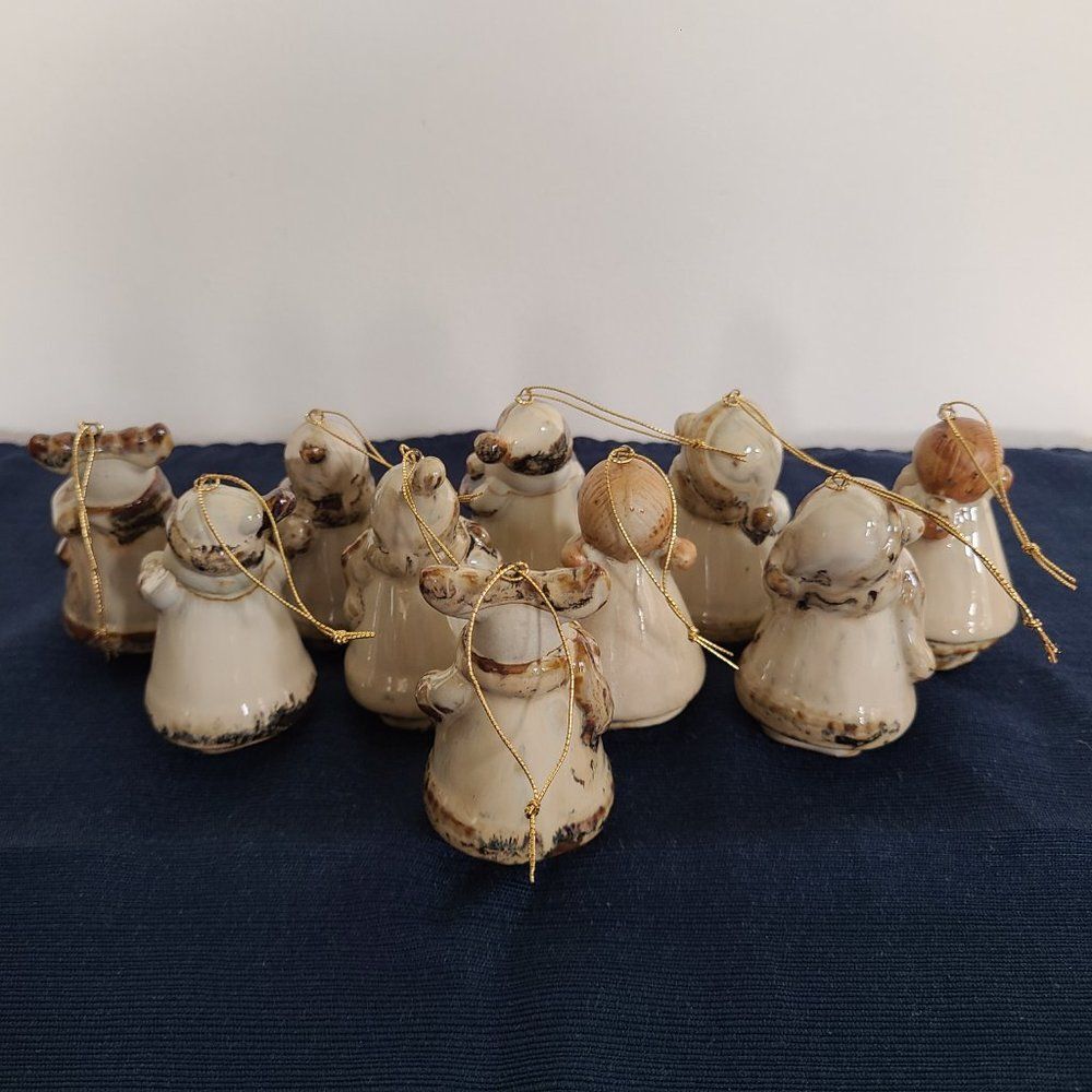 Pier 1 Ceramic Ornaments Set of 10 Pottery Art Santa Snowman Moose Bear Angel - Picture 13 of 13